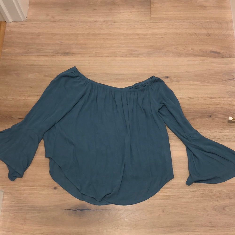 Teal blue blouse bell sleeve